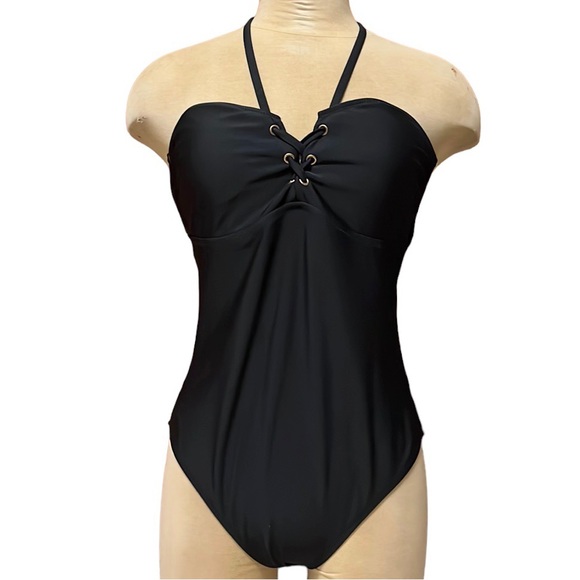 Old Navy Swimsuit Black One Piece Halter M Medium - Picture 1 of 5